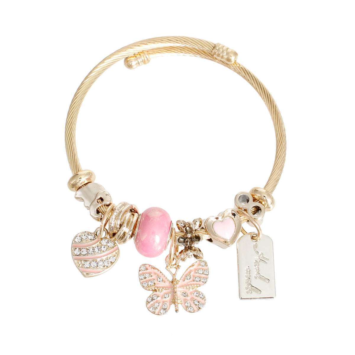 Gold Pink Butterfly Cable Bangle