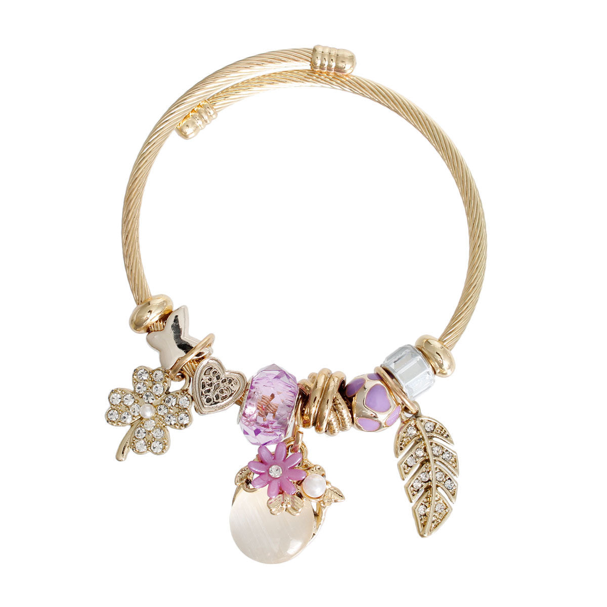 Gold Purple Floral Cable Bangle