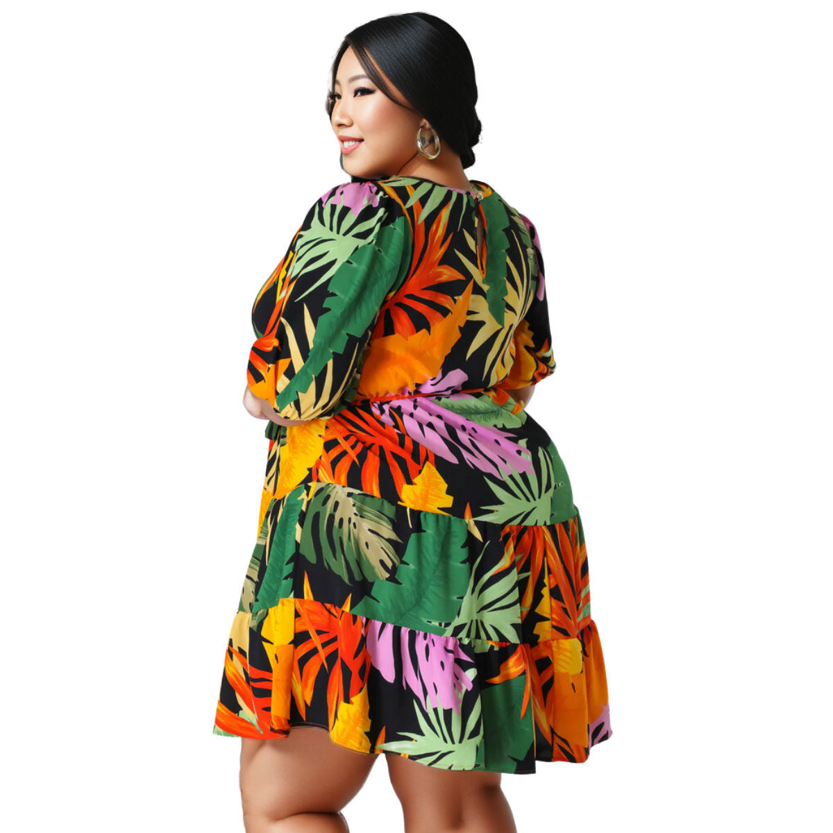 3XL Tropical Print Apron Dress