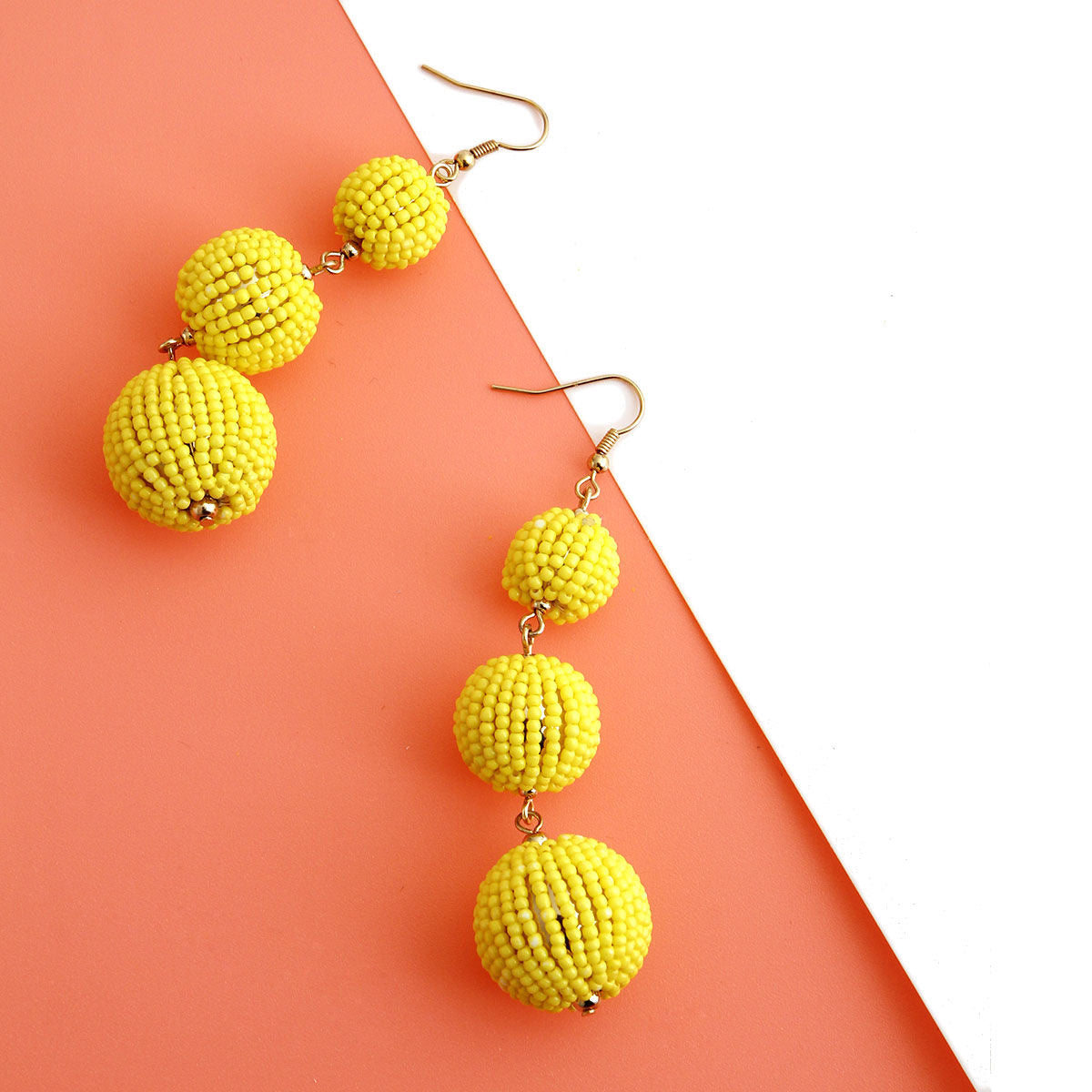 Yellow Trio Seed Bead Ball Earrings
