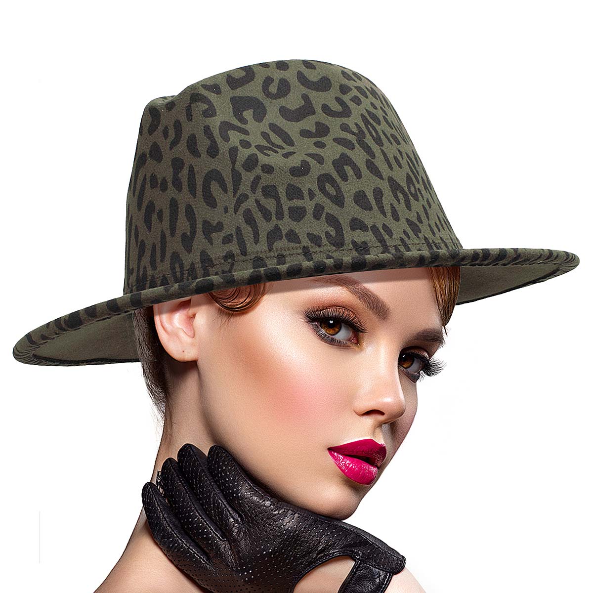 Green Leopard Print Fedora