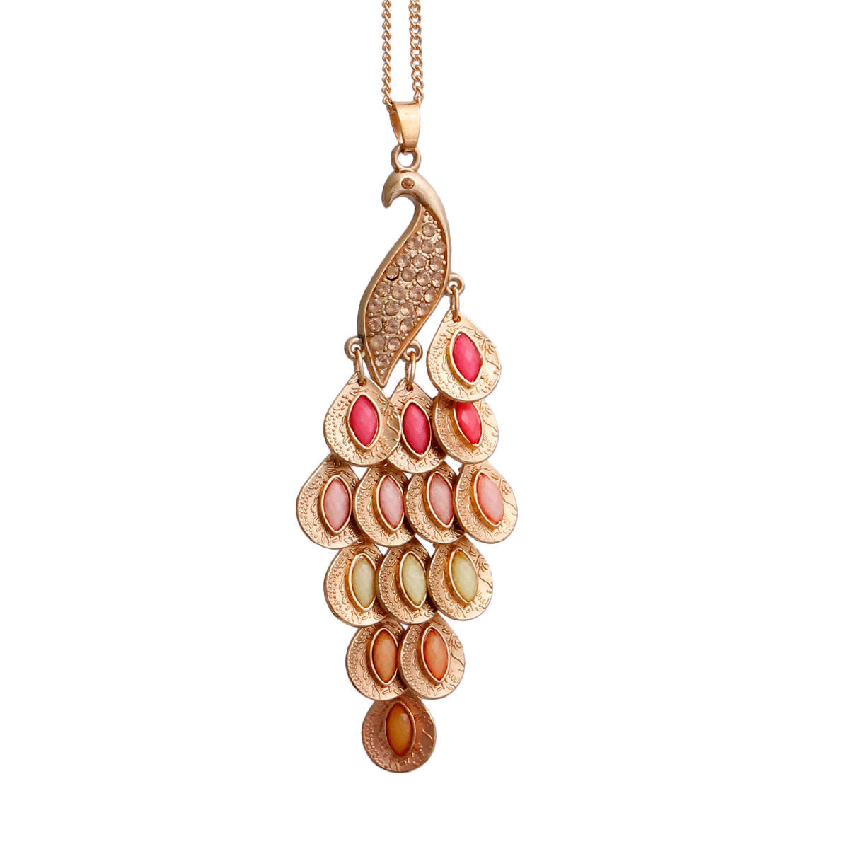 Gold Pink Peacock Necklace