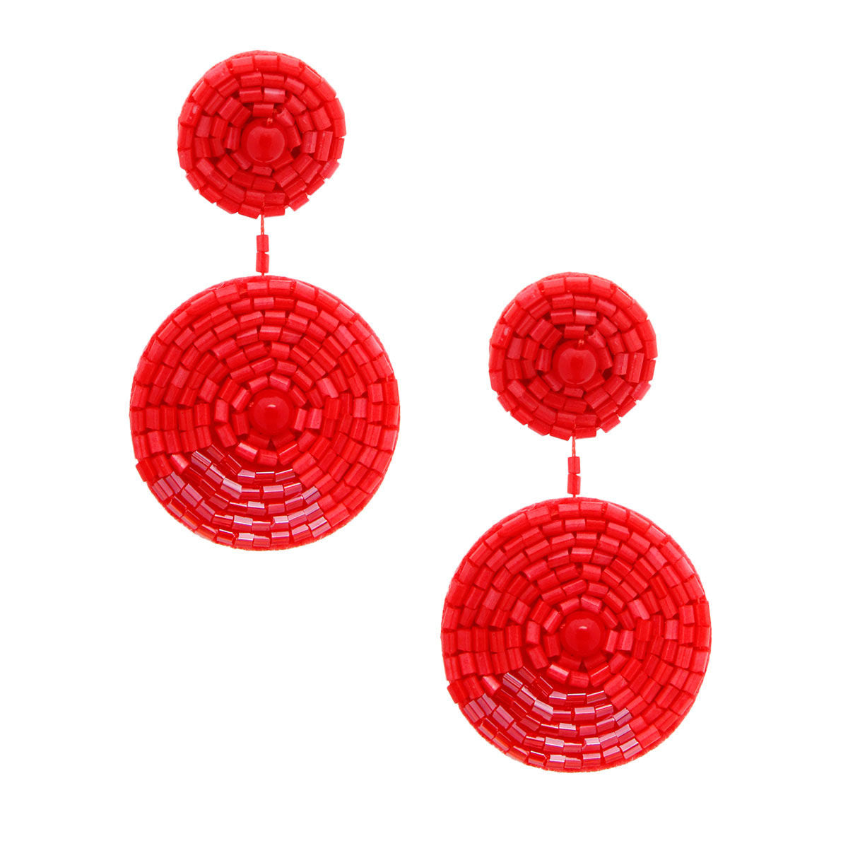 Coral Embroidered Bead Earrings