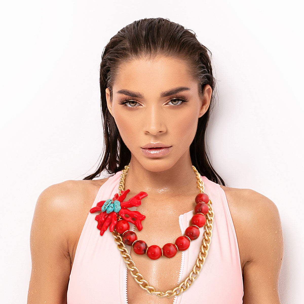 Red and Gold Coral Necklace