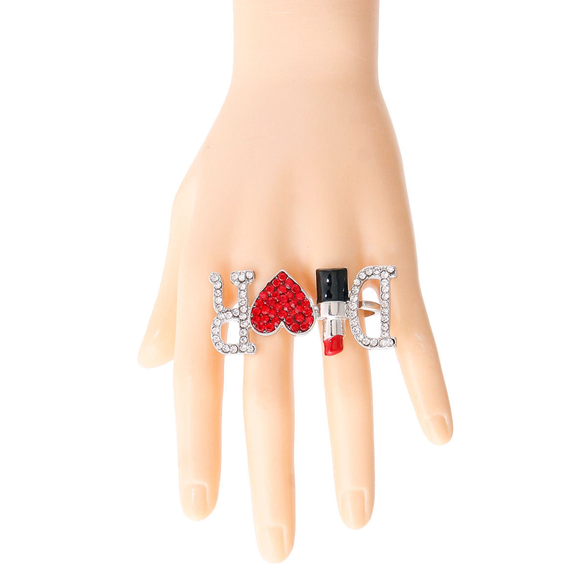 Red Dior Silver 2 Finger Ring
