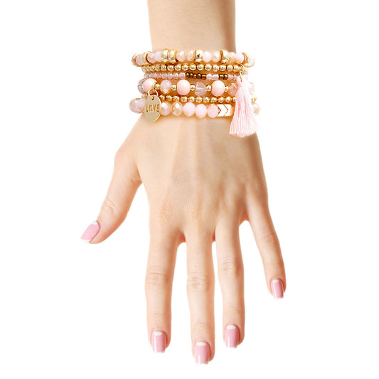 Light Brown Glass Love 6 Pcs Bracelets