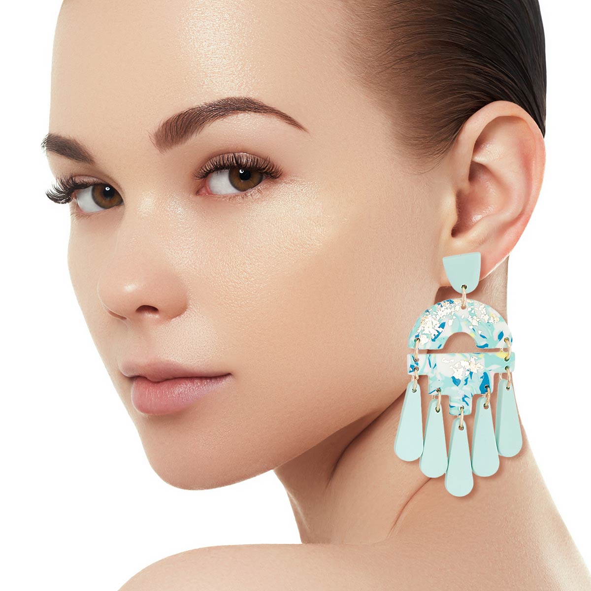 Turquoise Marbled Clay Teardrop Earrings
