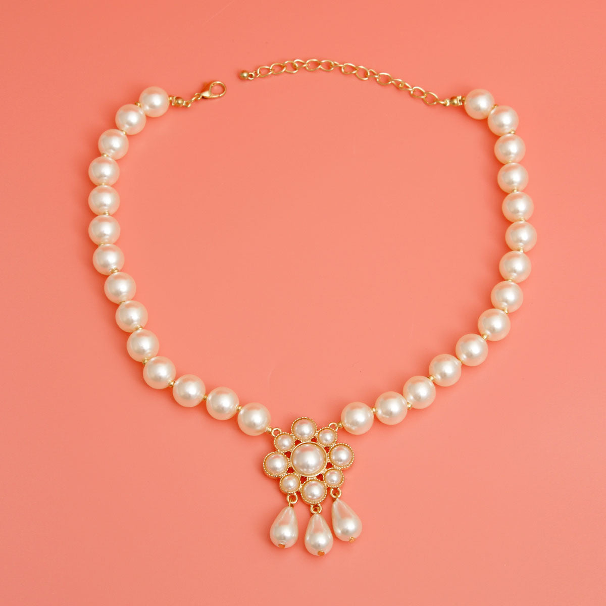 Cream Pearl Antique Flower Casting Necklace