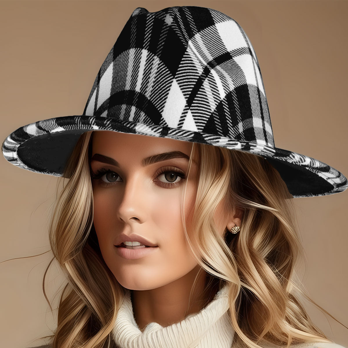 Black White Plaid Fedora