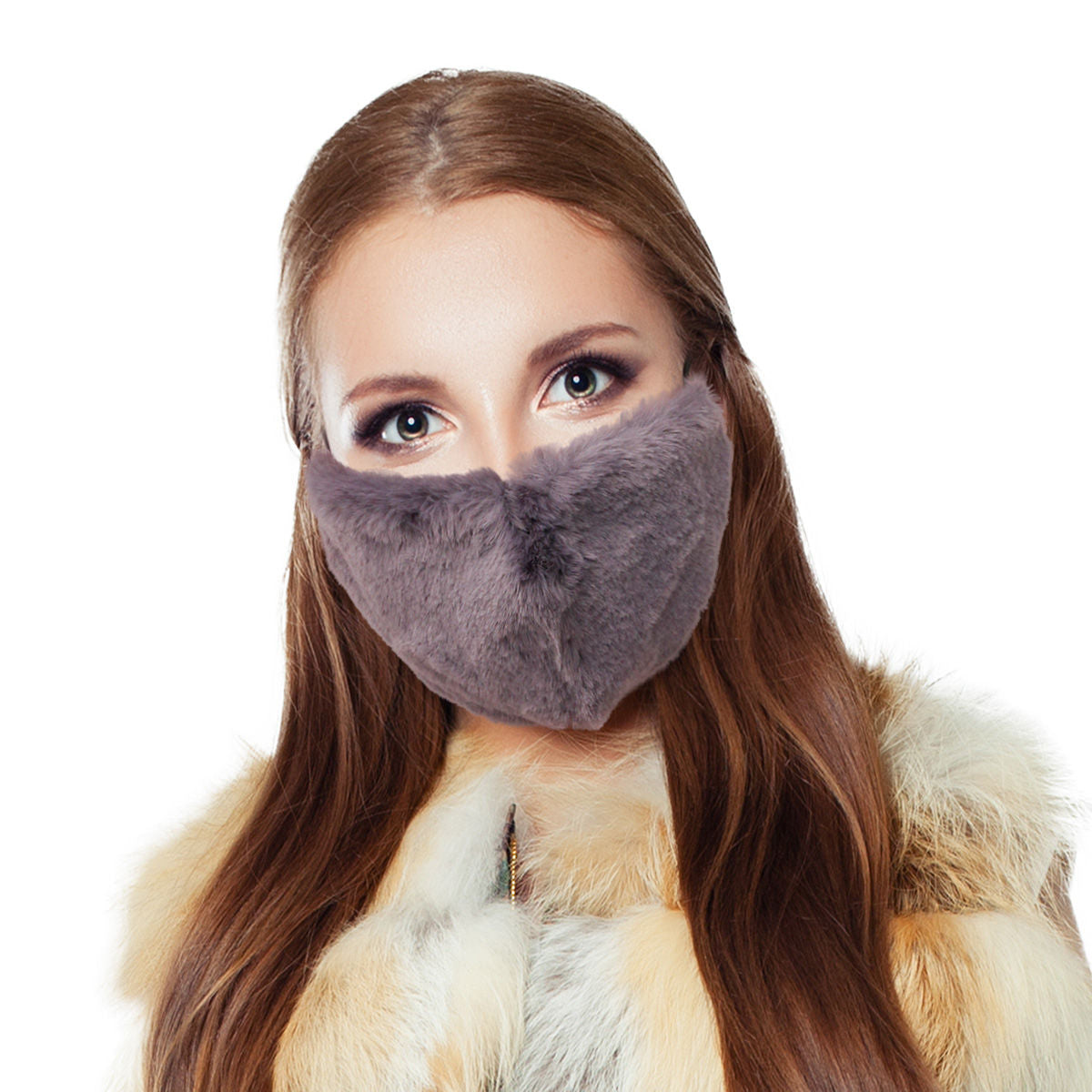 Gray Faux Fur Mask