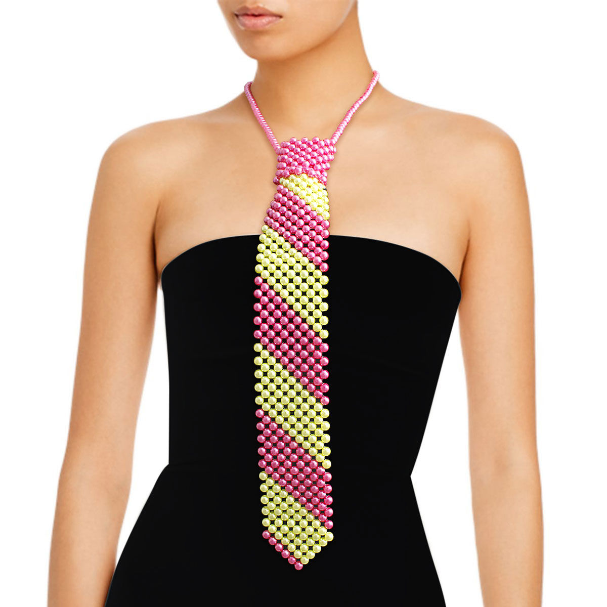 Pink Yellow Pearl Stripe Tie Choker