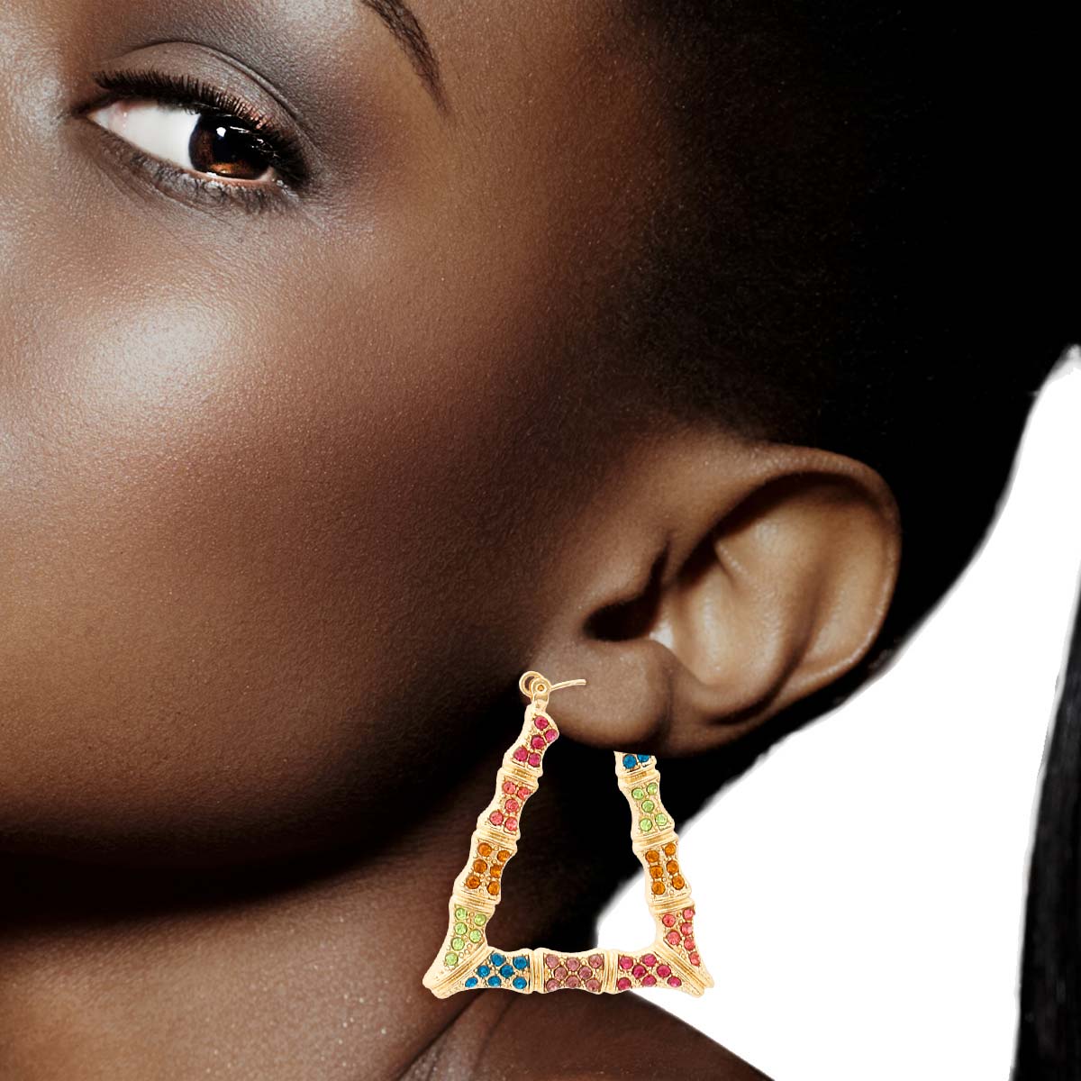 Multi Color Bling Trapezoid Bamboo Hoops