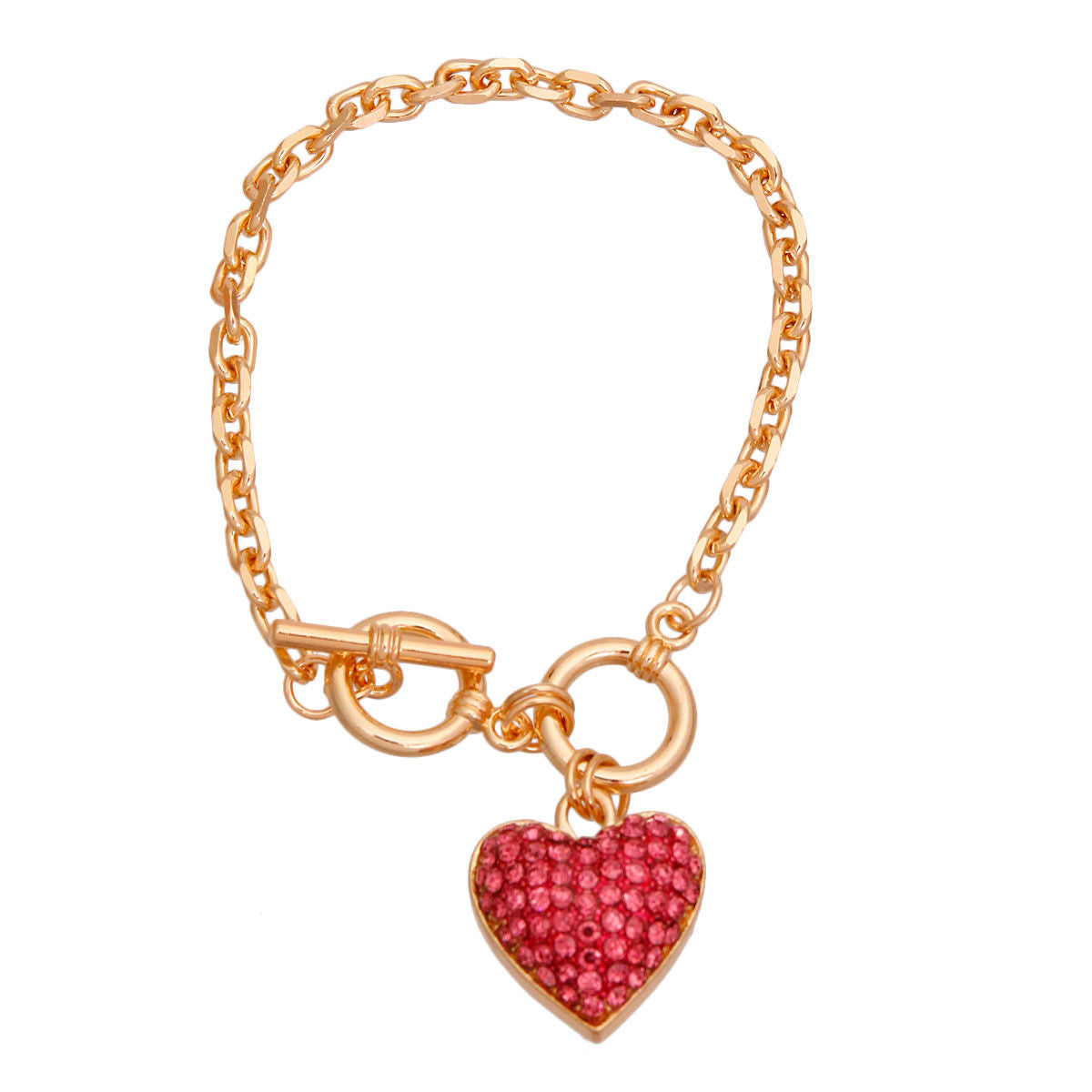 Gold Chain 3D Pink Heart Bracelet
