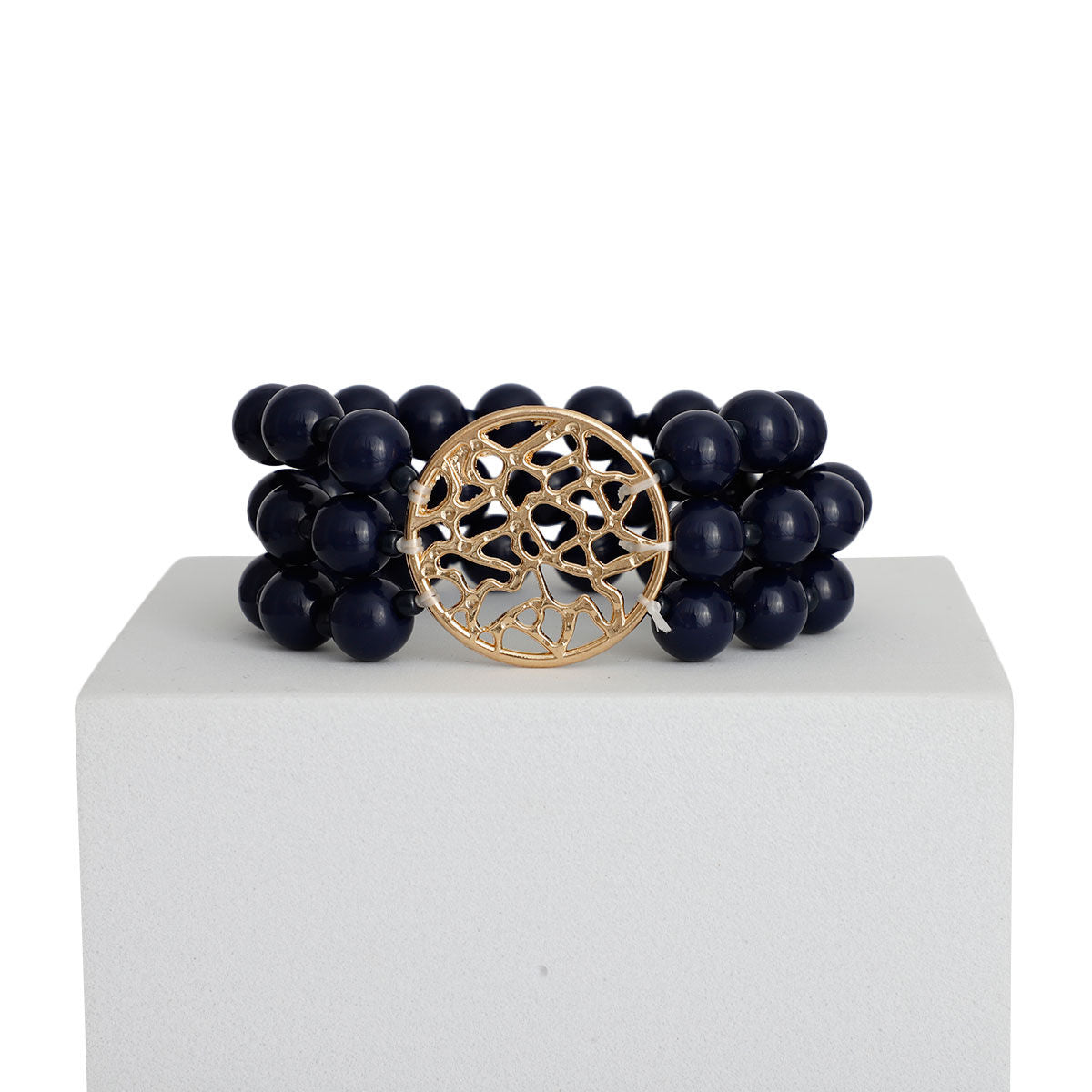 Navy Bead Round Gold Bracelet