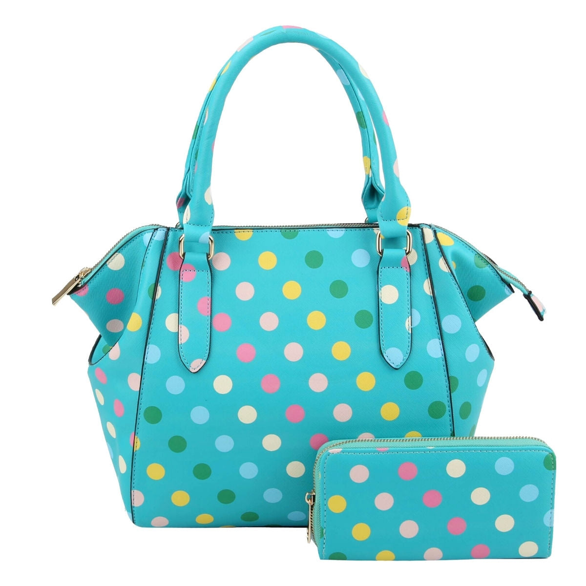 Turquoise Polka Dot Handbag Set