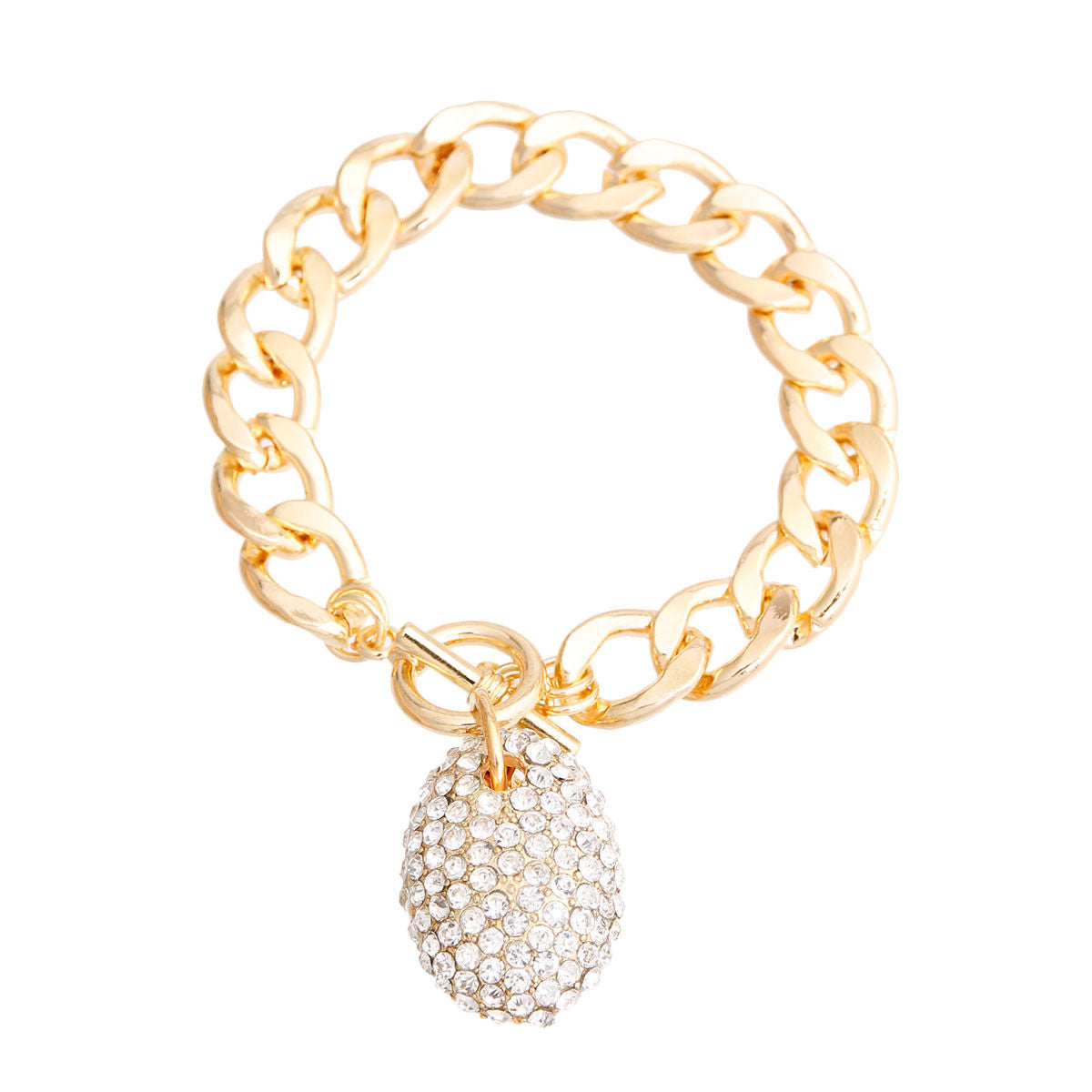Gold Oval Pave Charm Bracelet