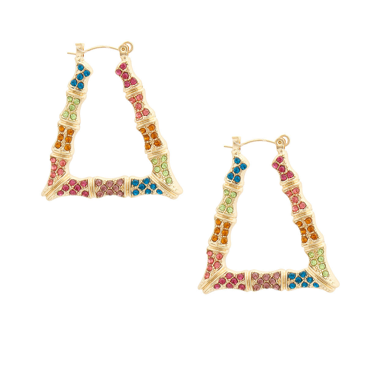 Multi Color Bling Trapezoid Bamboo Hoops