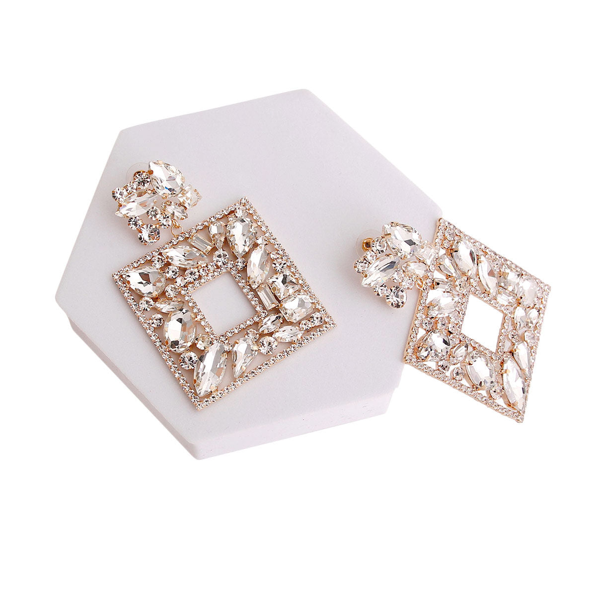 Elegant Gold Crystal Square Earrings