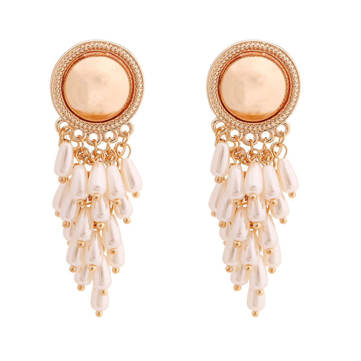Gold Round Pearl Cluster Earrings