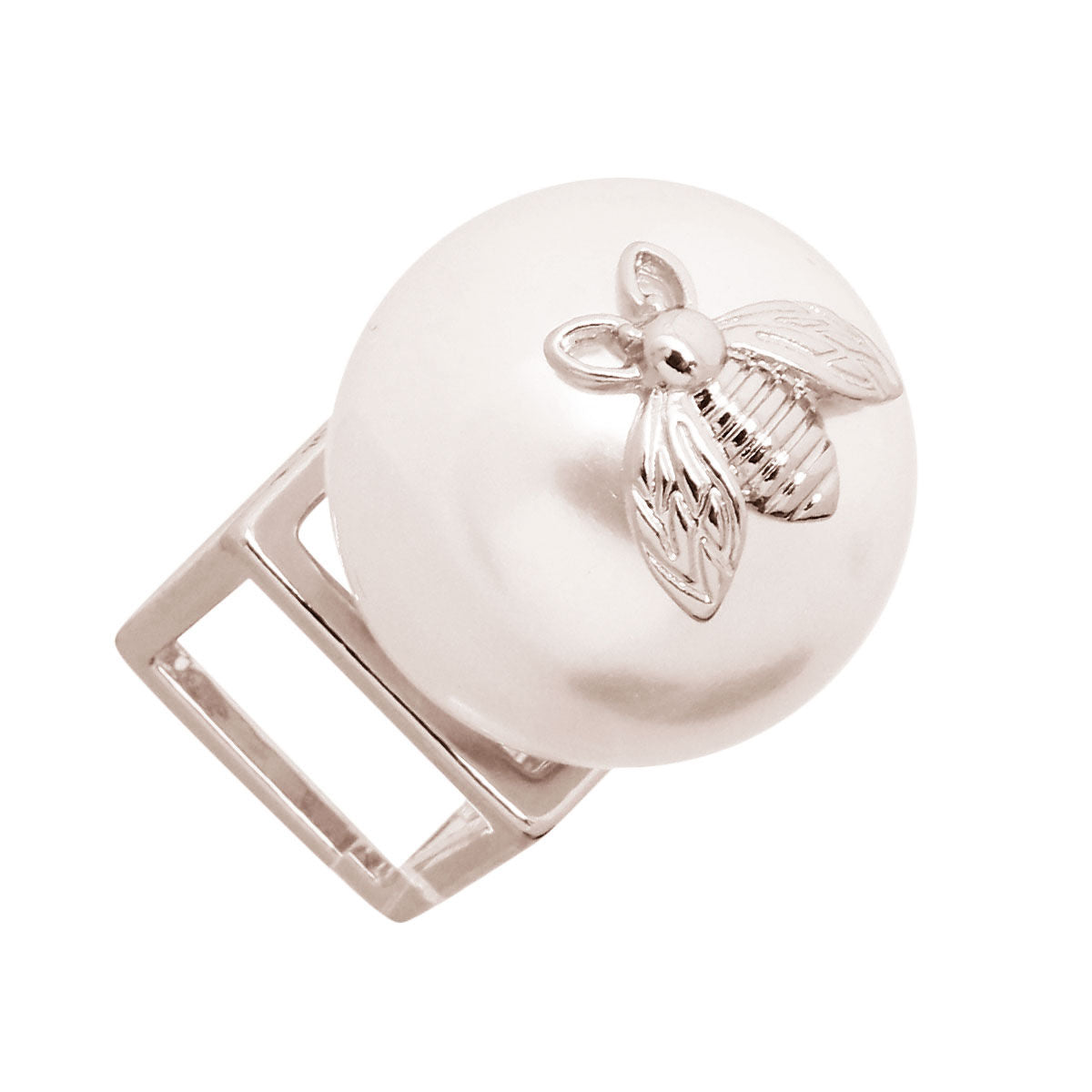 Silver Bee Accented Pearl Ring