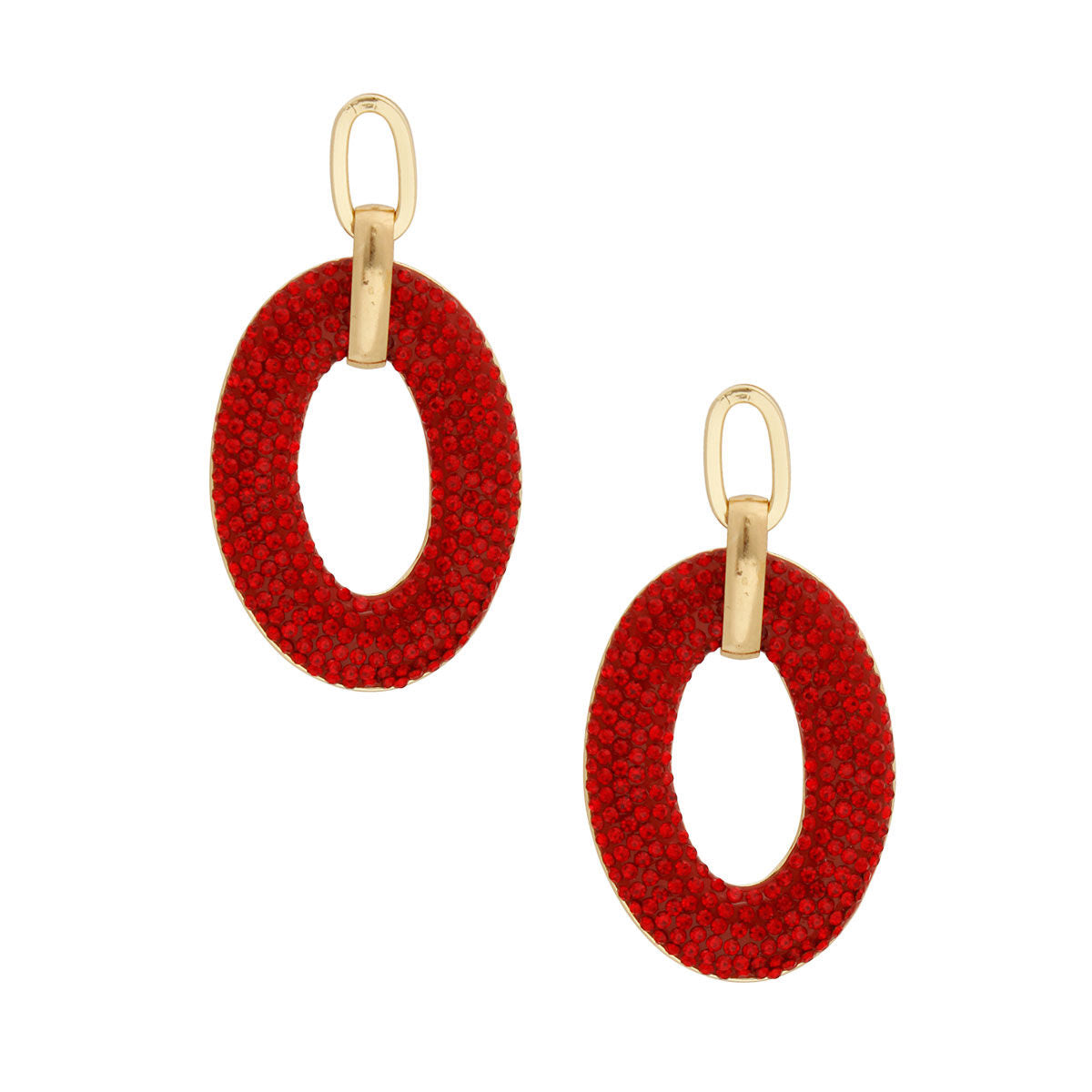 Red Pave Stone Oval Earrings
