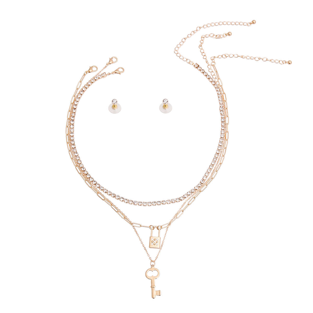 Gold 3 Layer Lock and Key Necklace