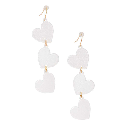 White Triple Link Heart Earrings