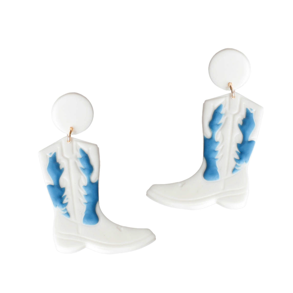 White and Blue Clay Boots Earrings