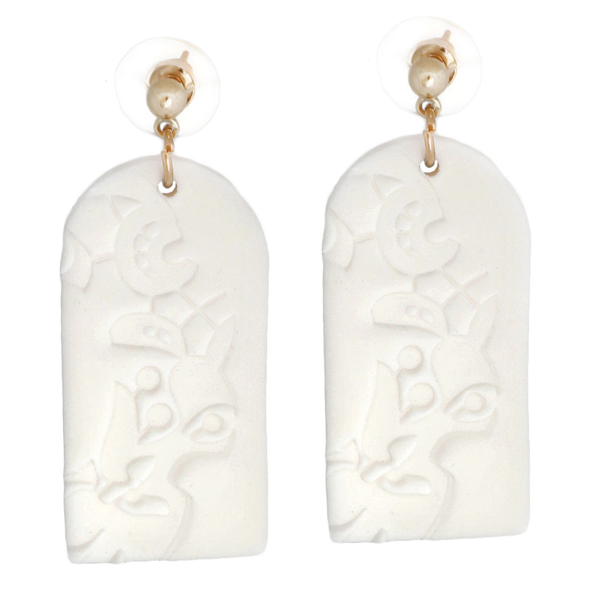 White Clay Rounded Rectangle Bridal Earrings