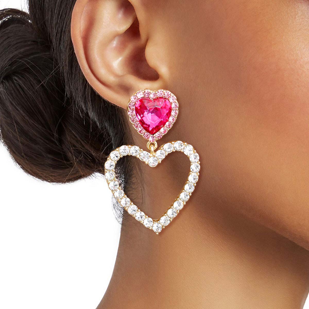 Gold Pink Cutout Heart Earrings