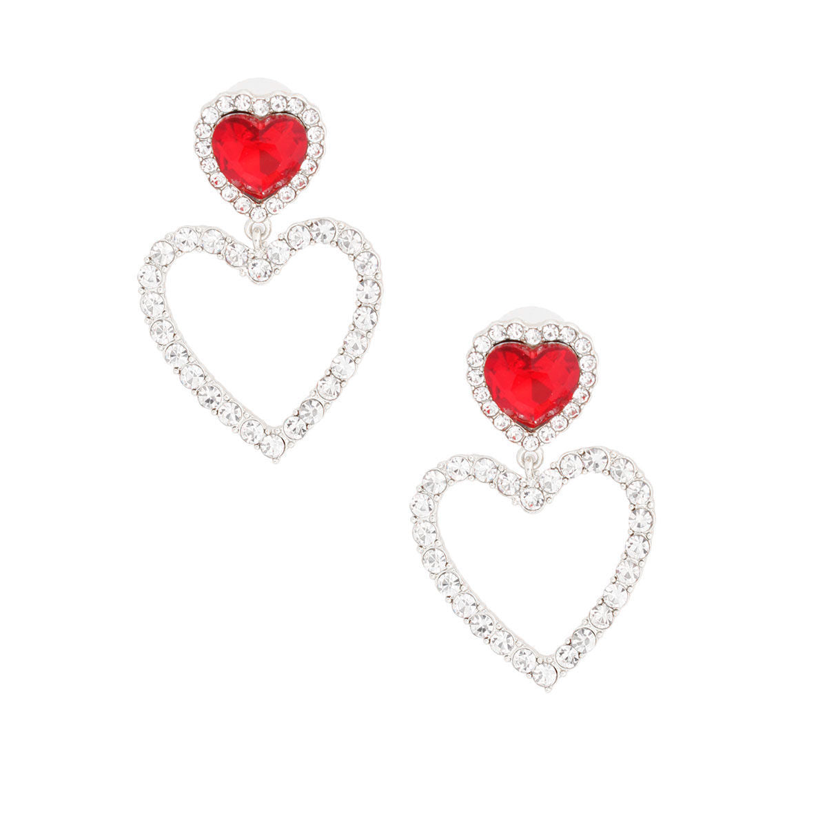 Silver Red Cutout Heart Earrings