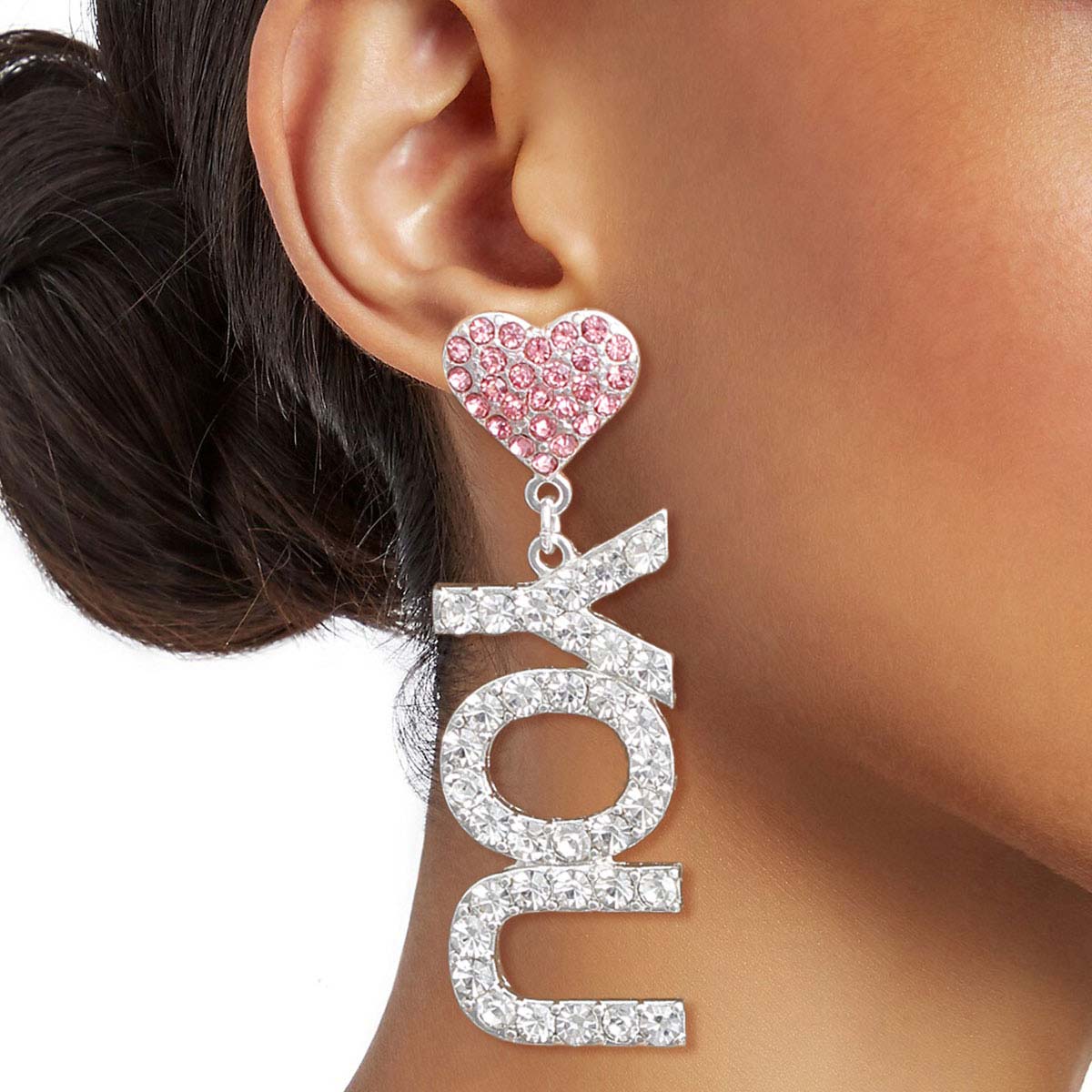 Pink Silver LOVE YOU Earrings
