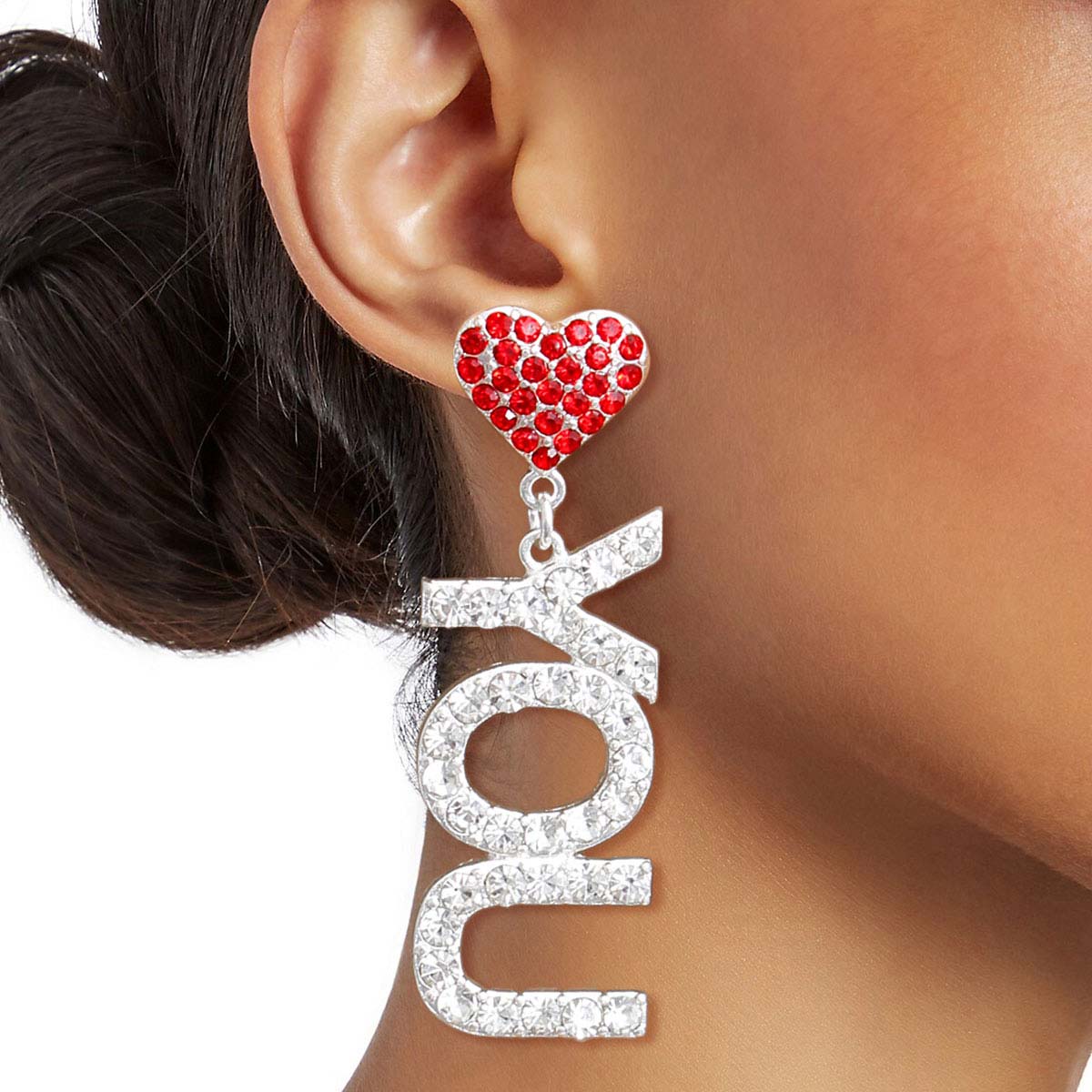 Red Silver LOVE YOU Earrings