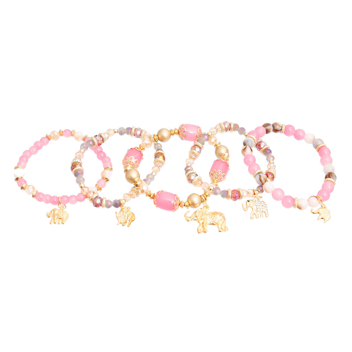 Pink Bead Elephant Charm Bracelets