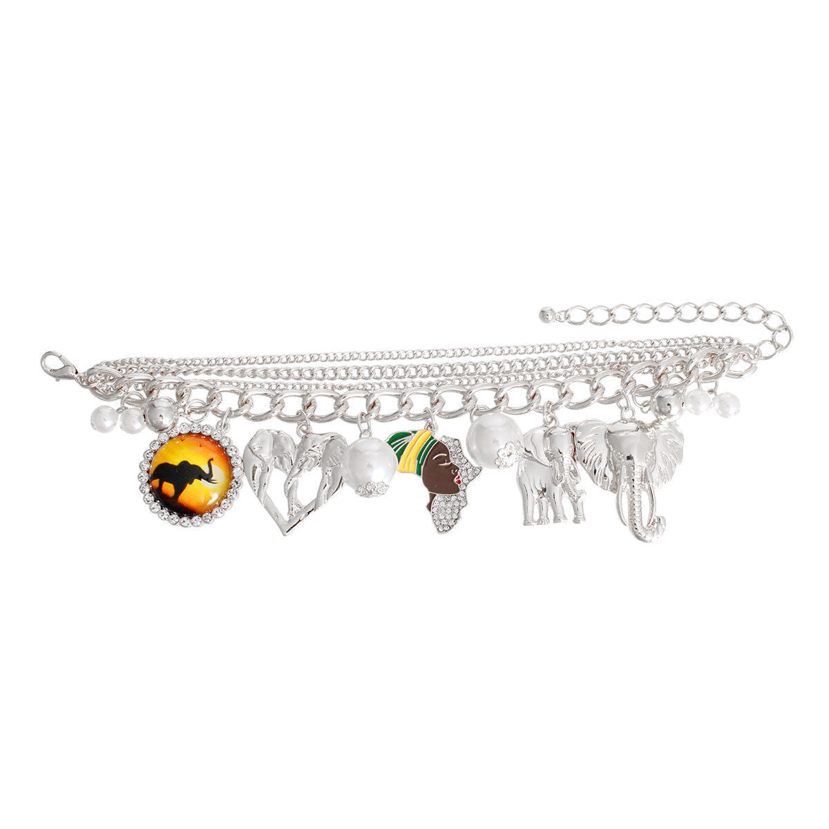 Silver African Elephant Charm Bracelet
