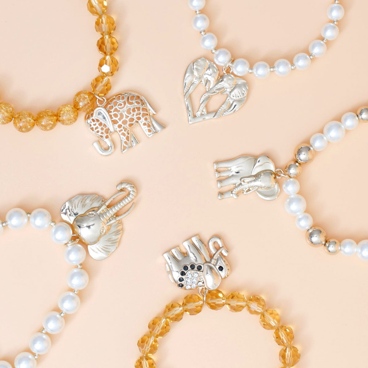 Mixed Gold Bead Elephant Bracelets
