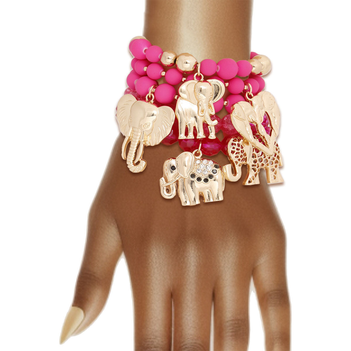 Mixed Fuchsia Bead Elephant Bracelets