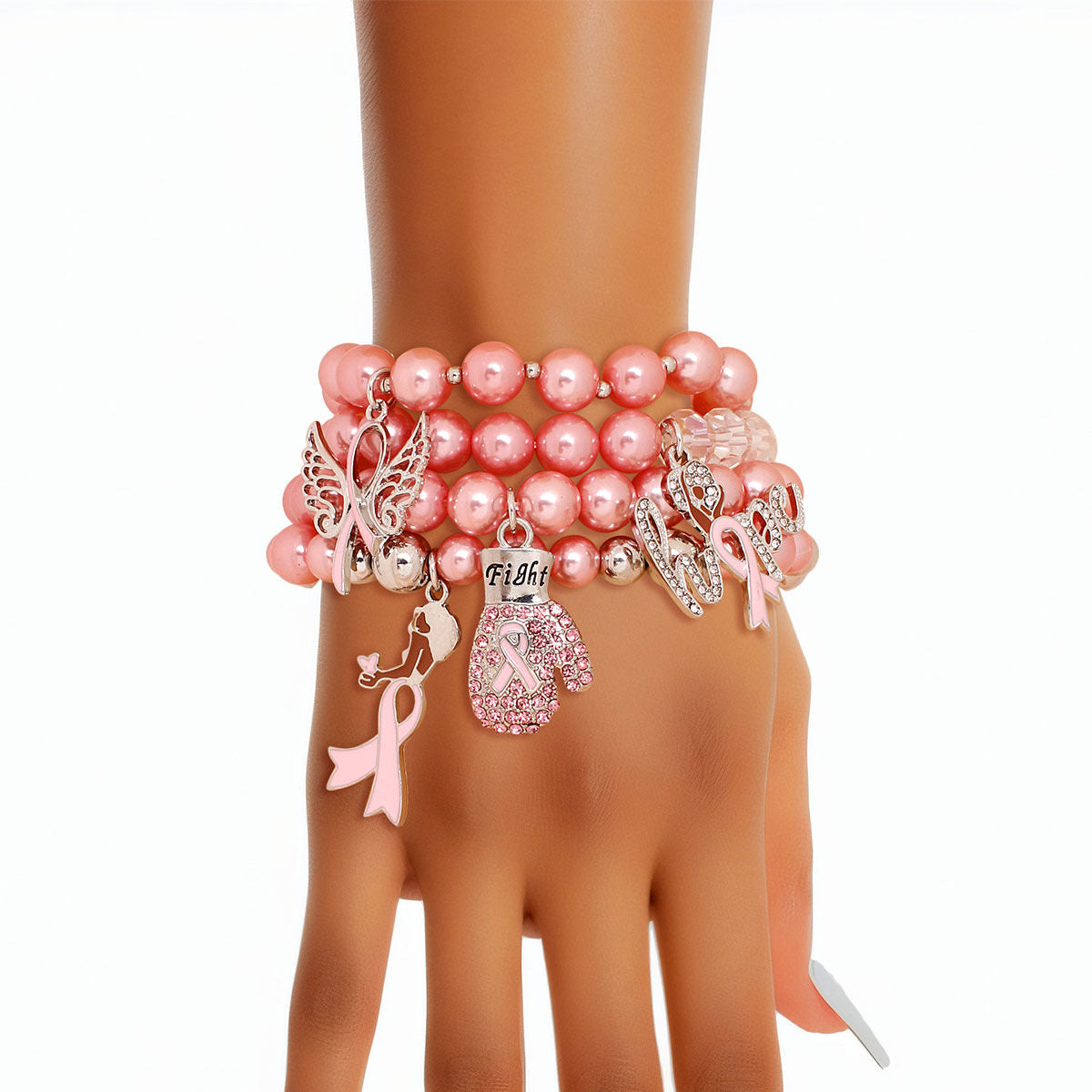 Light Pink Pearl Cancer Charm Bracelets