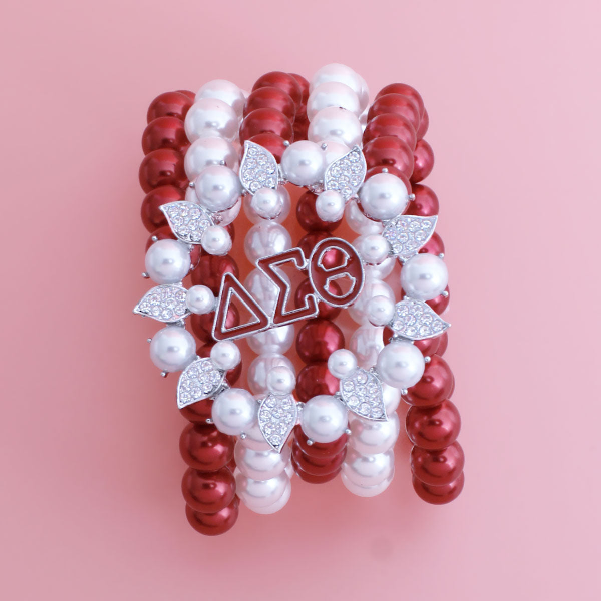 Bracelet Red White Pearl Delta 5 Strand for Women