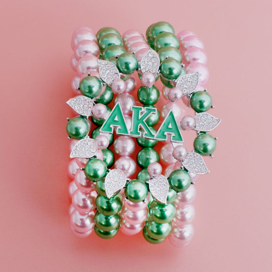 Bracelet Pink Green Pearl AKA 5 Strand for Women