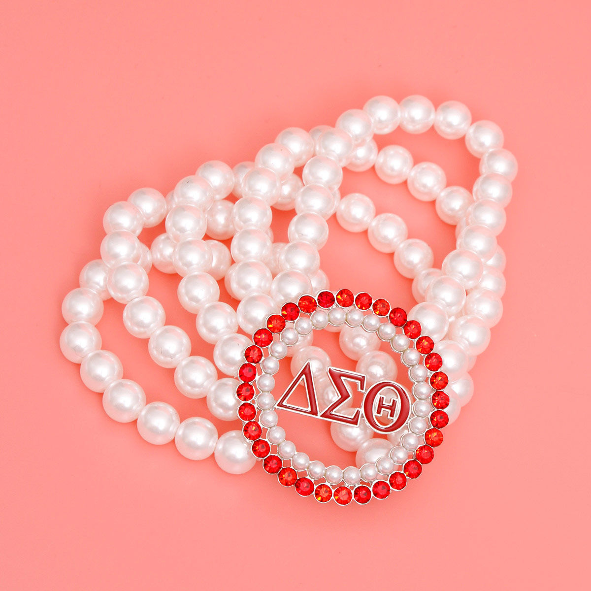 Pearl Bracelet Delta Sigma Red White for Women