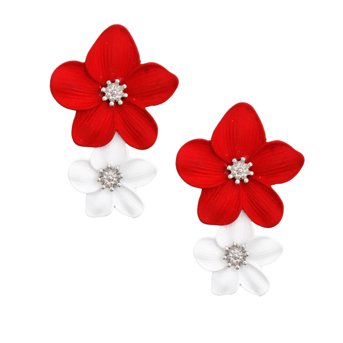 Red White Flower Earrings