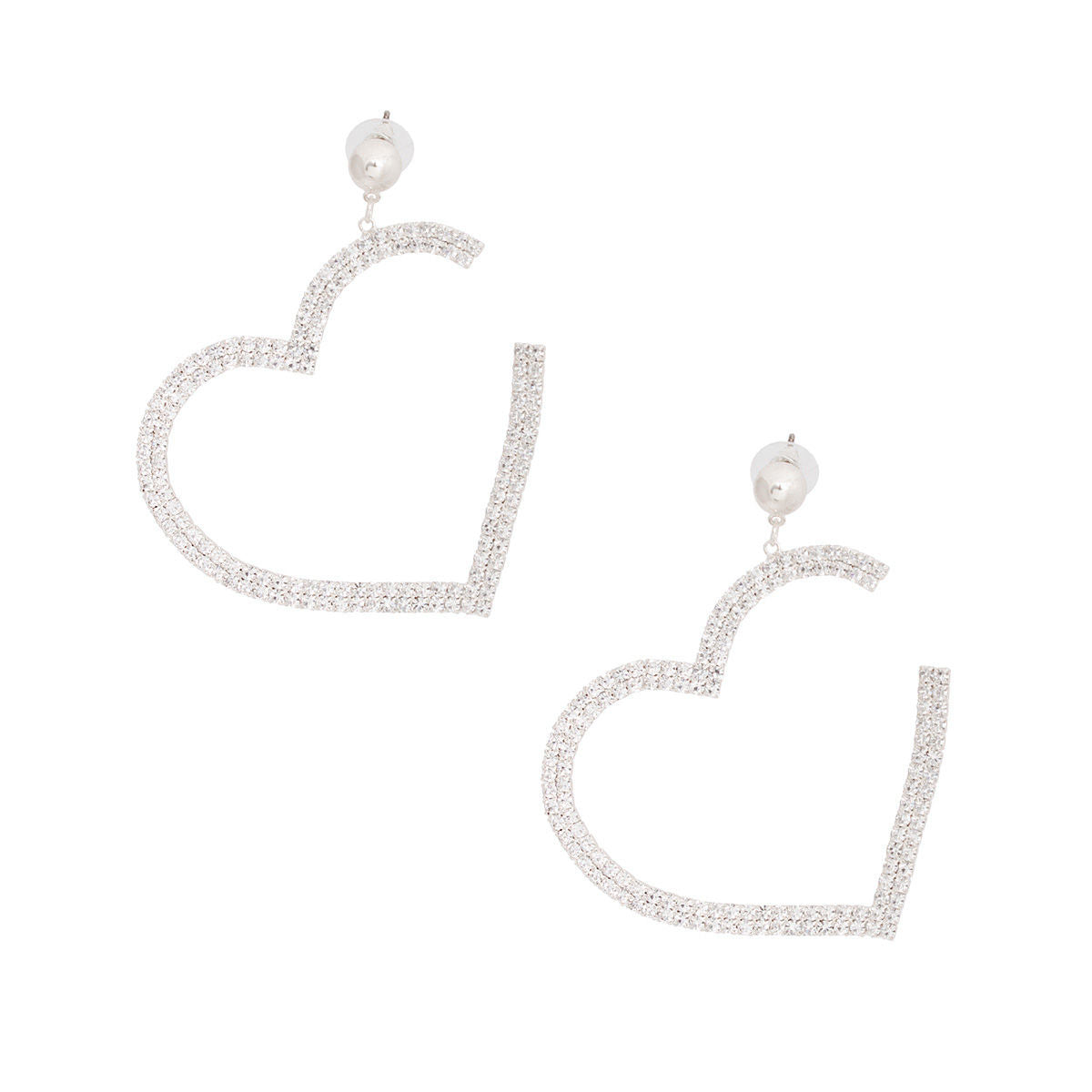 Dangle Silver Med Pave Open Heart Earrings Women