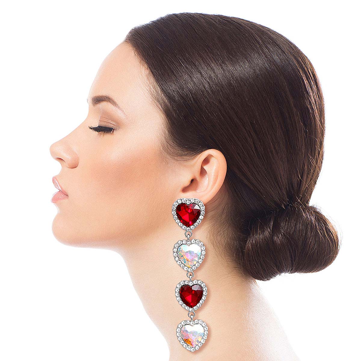 AURBO Crystal Quad Heart Earrings