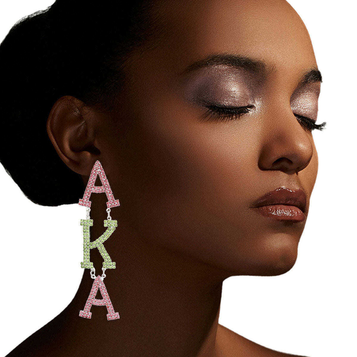 Dangle Pink Green Large AKA Earrings for Women