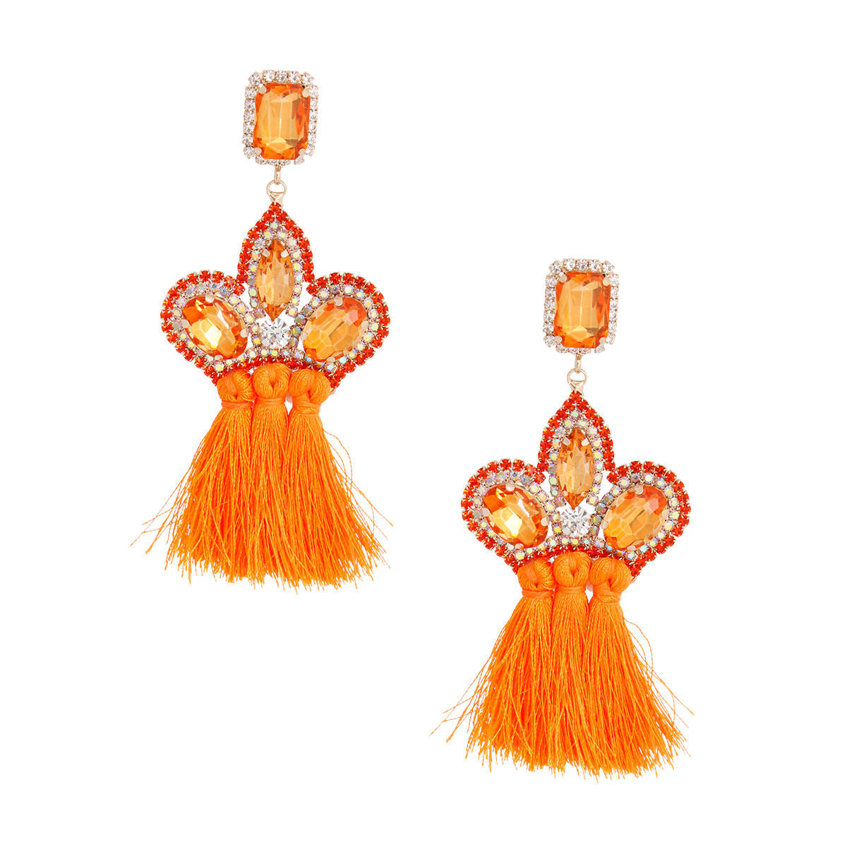 Orange Triple Tassel Stone Earrings