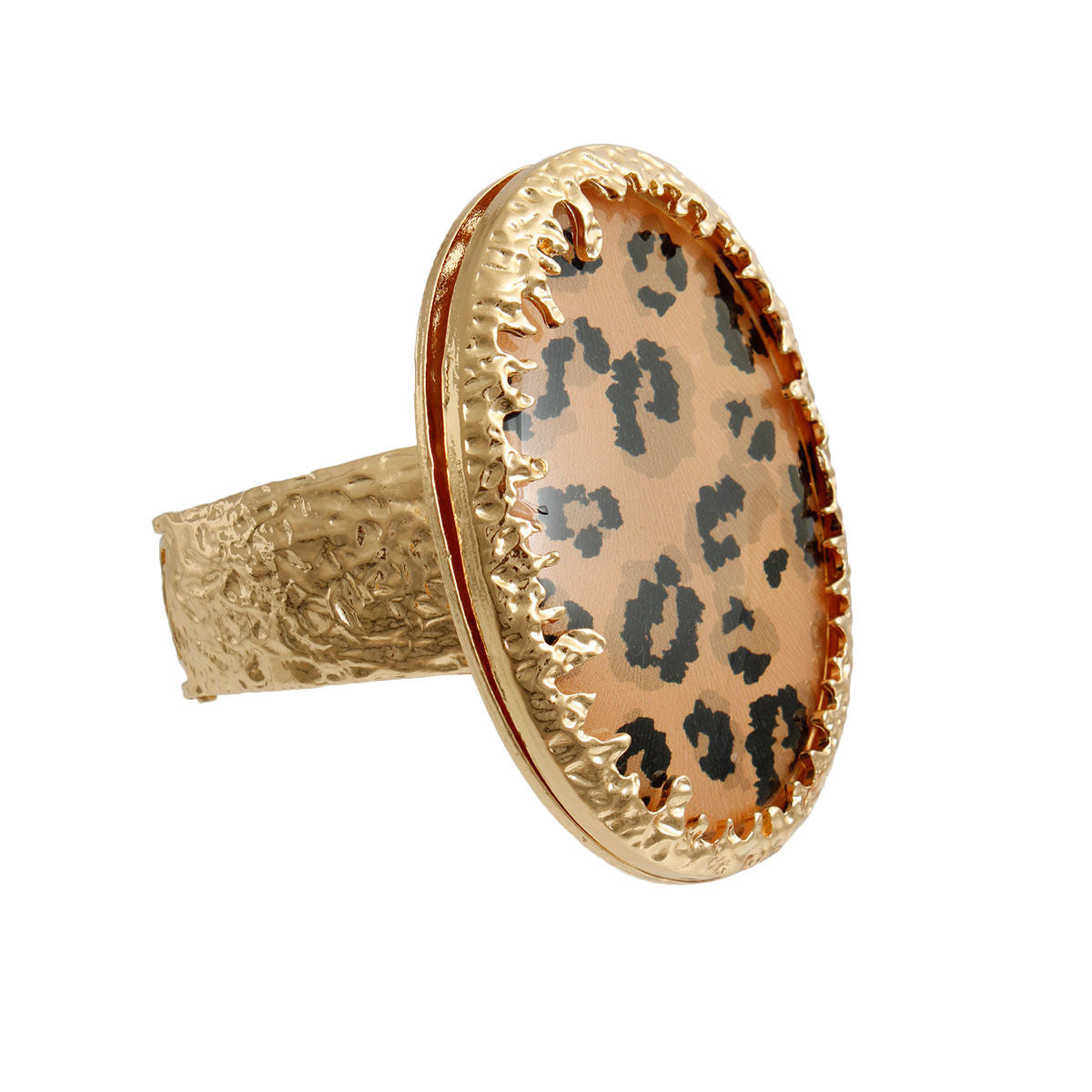 Oval Leopard Print Gold Cuff