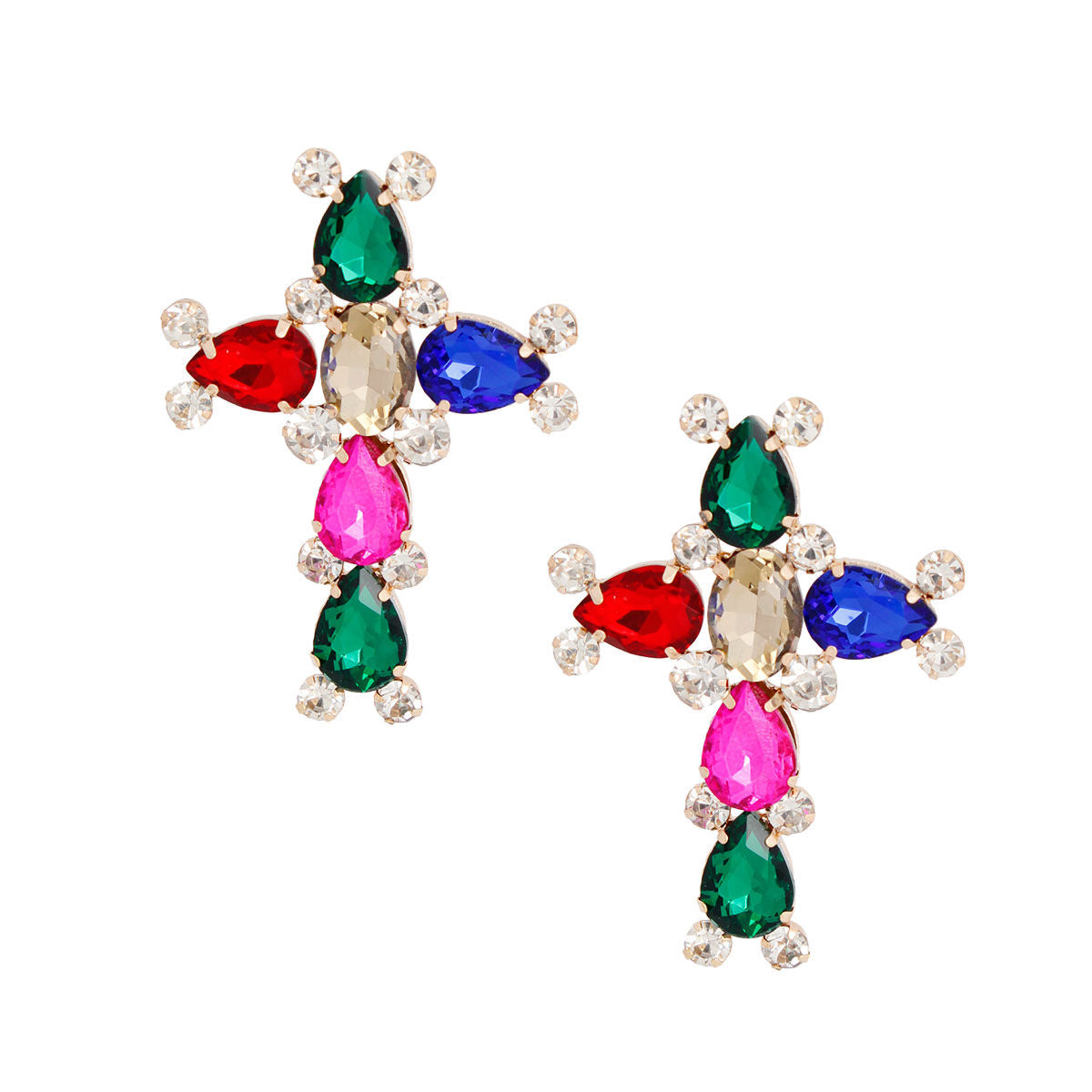 Multi Teardrop Crystal Cross Studs