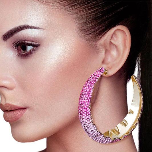 Hoops Fuchsia Ombre Bling Earrings for Women