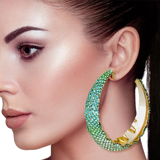 Hoops Green Ombre Bling Earrings for Women